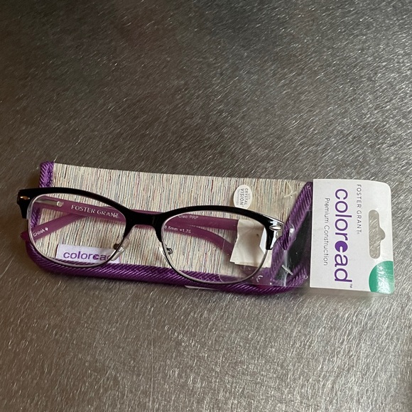 Foster Grant Purple Crystal Vision Cleo Readers with Case, +1.75, NWT. - Picture 1 of 9